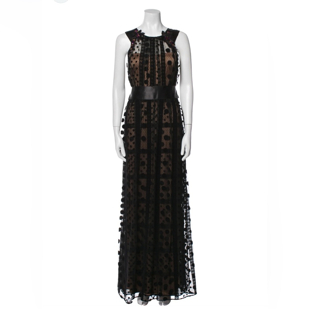 Marchesa Notte Gown Dress Sheer Black Polka Dot Goth Formal Size 8 2016 Damaged